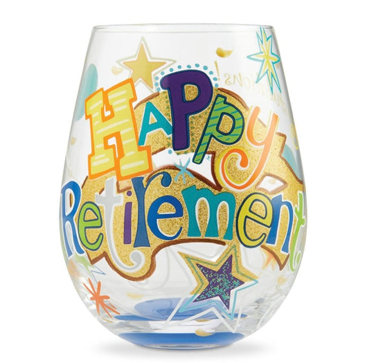 Happy Retirement, Stemless Wine Glass by Lolita