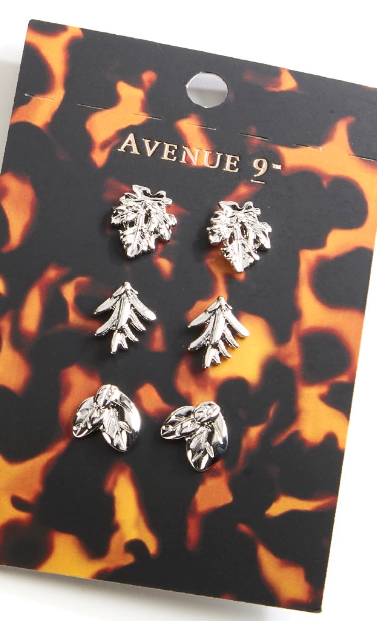 Avenue 9, 3 Piece Earring Set, Silver