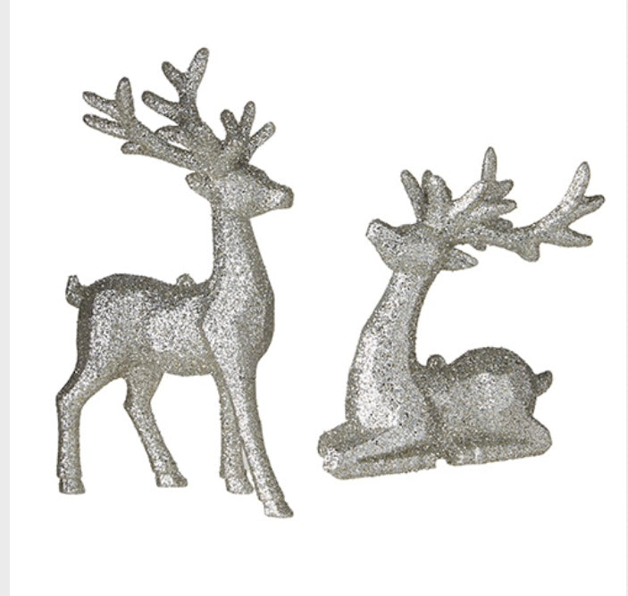 Silver Glitter Deer Ornament