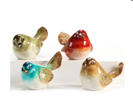 Glossy Bird Figurines, 4 Assorted