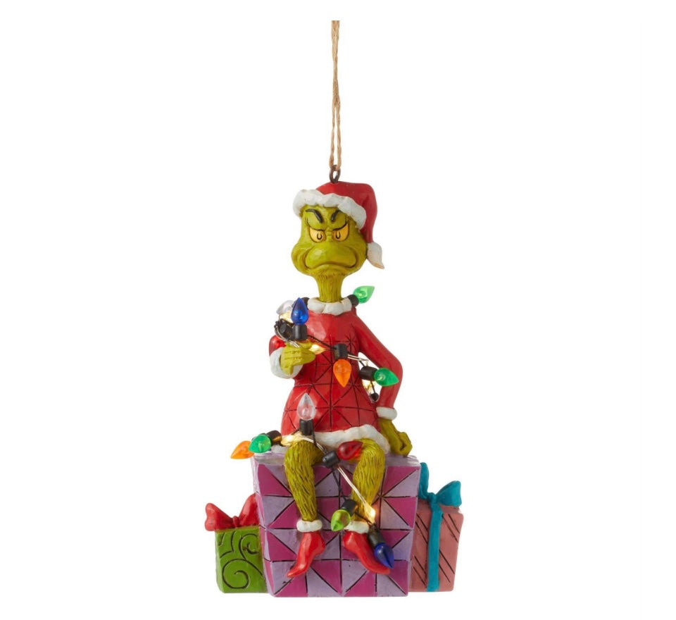 Grinch on Present Ornament (Lights Up)