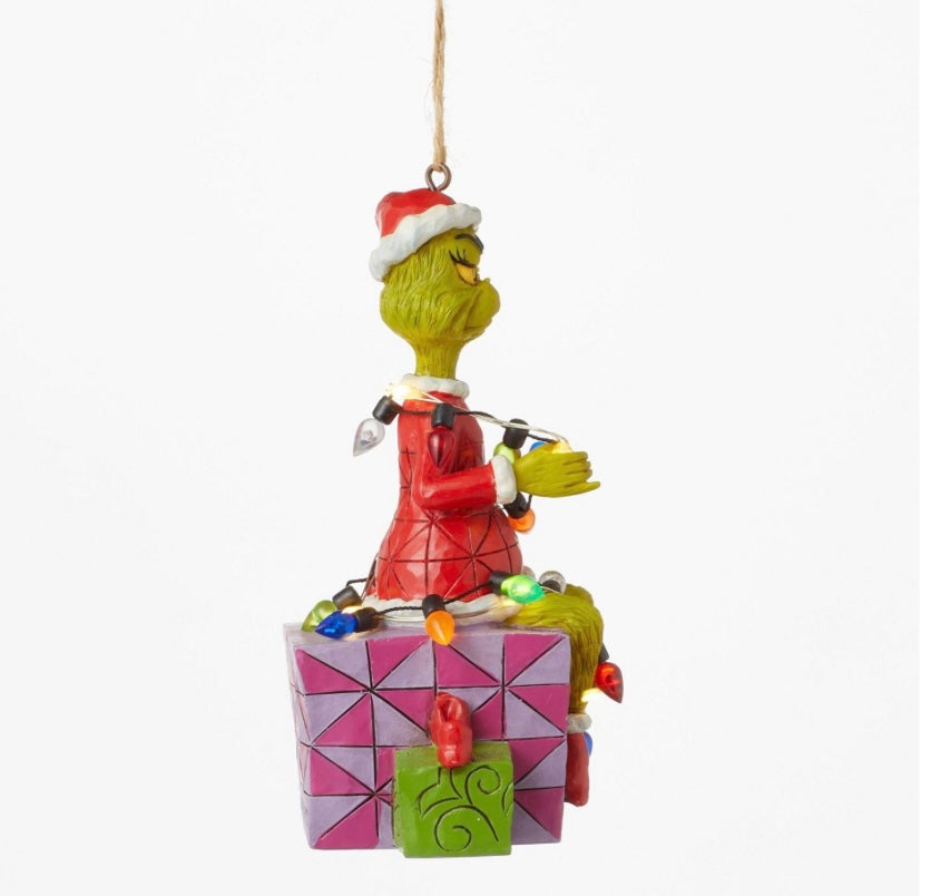 Grinch on Present Ornament (Lights Up)