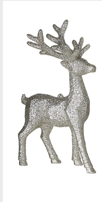 Silver Glitter Deer Ornament