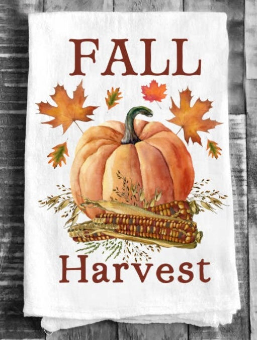 Fall Harvest Pumpkin Corn Flour Sack Tea Towel