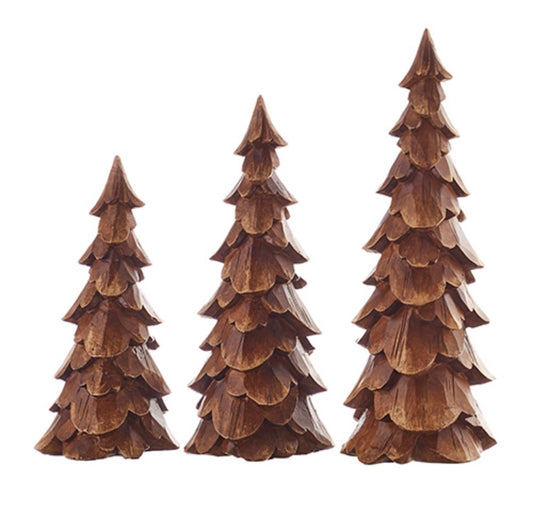 Wooden Trees, Set of 3, Brown