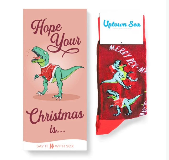 Merry Rex-Mas Card With Medium Large Socks