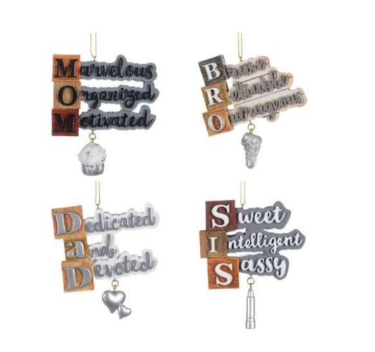 Family Ornaments, Mom, Dad, Bro and Sis
