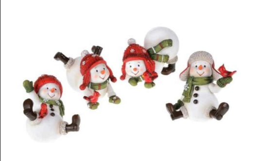 Snowman Figurines with Cardinals