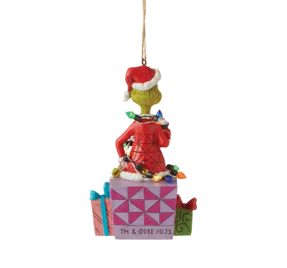 Grinch on Present Ornament (Lights Up)