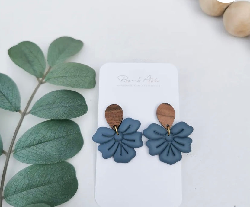 Wooden Floral, Drop Earrings by Rose & Ash