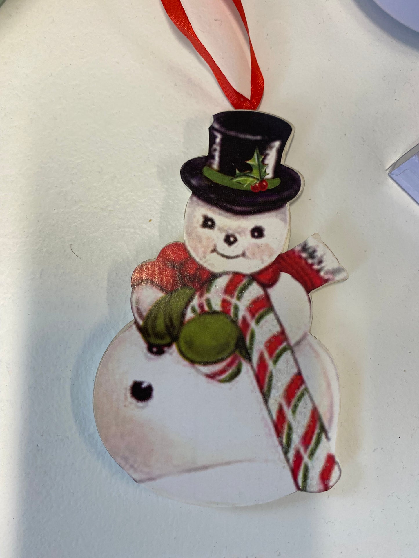 Wooden Vintage Snowman Ornament