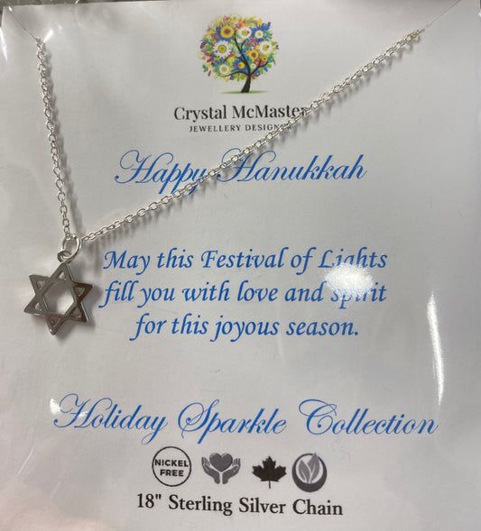 Happy Hanukkah Necklace, 18 Inch, Silver