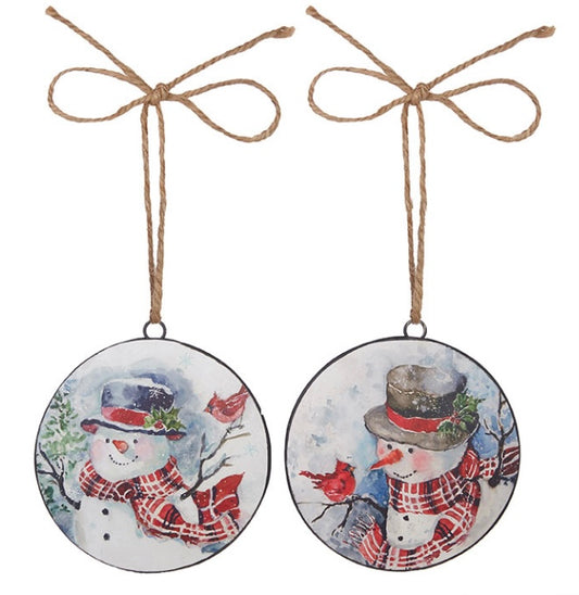 Snowman Disc Ornament, 2 Assorted