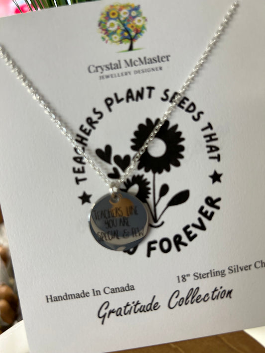 Teacher Necklace, Sterling Silver with Sentiment