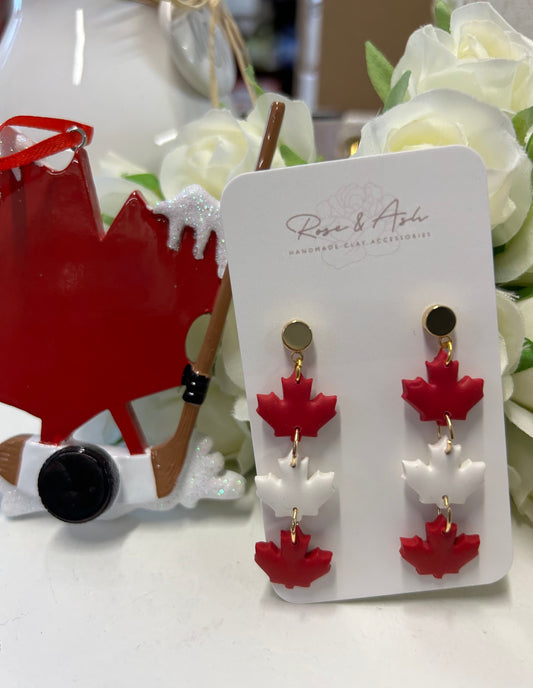 3 Tier Canada Day, Polymer Clay Earrings