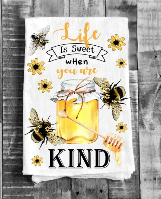 Bees, Flowers, Kind Sentiment Tea Towel