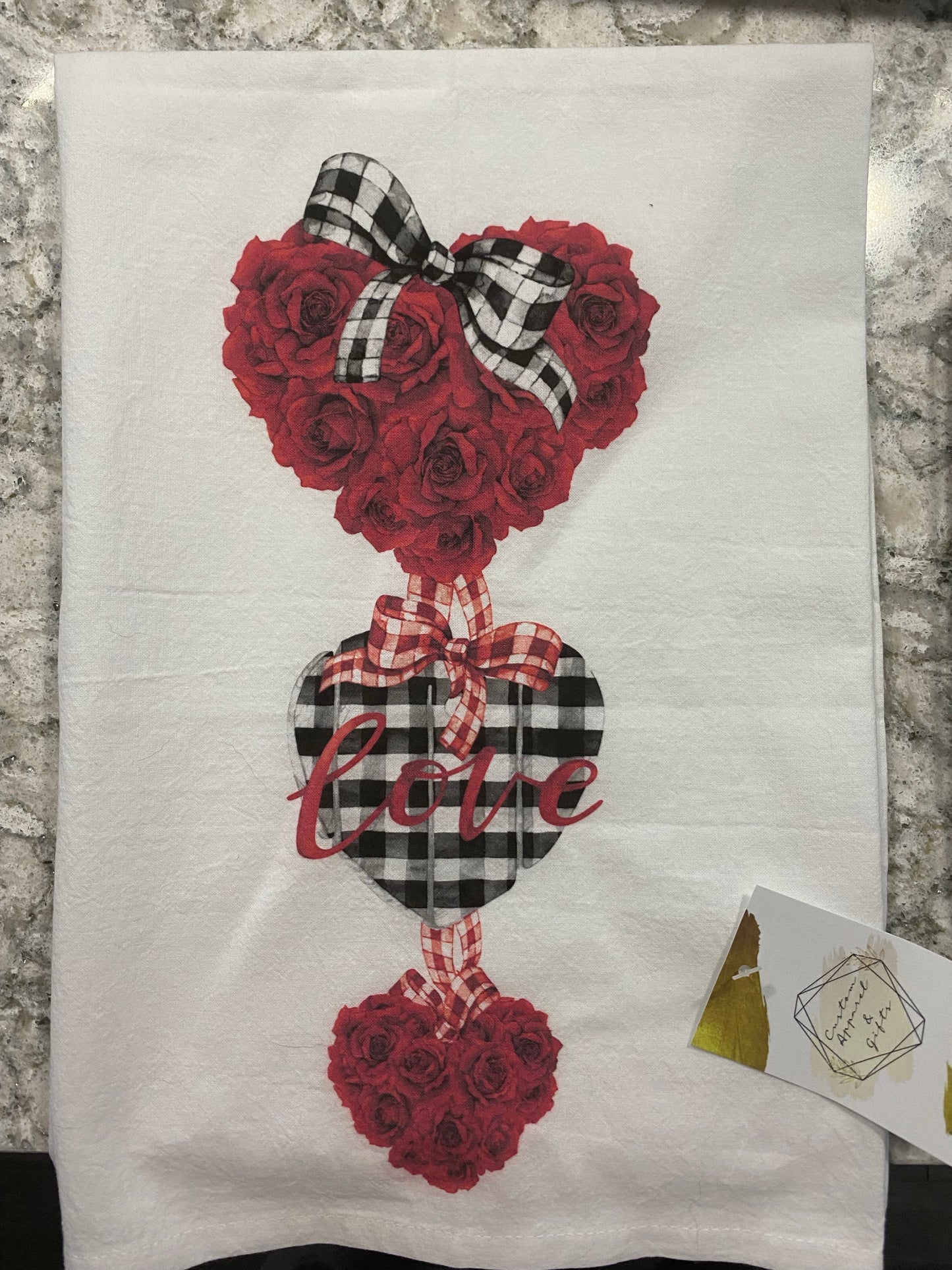 Valentine Heart Red Roses Flour Sack Cotton Tea Towels