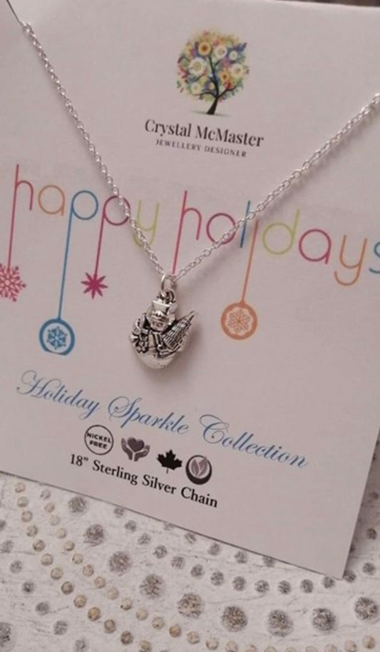 Snowman Necklace 18 Inch, Sterling Silver