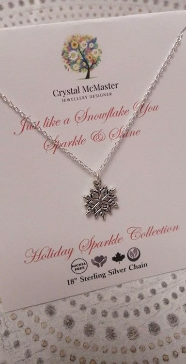 Snowflake Necklace, 18 Inch Sterling Silver