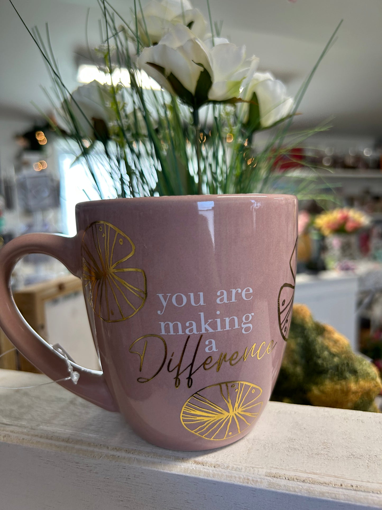 Pink Mug with Sentiment “you are making a difference”