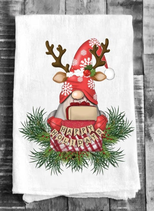Christmas Gnome Reindeer Cotton Tea Towel Kitchen