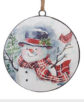 Snowman Disc Ornament, 2 Assorted