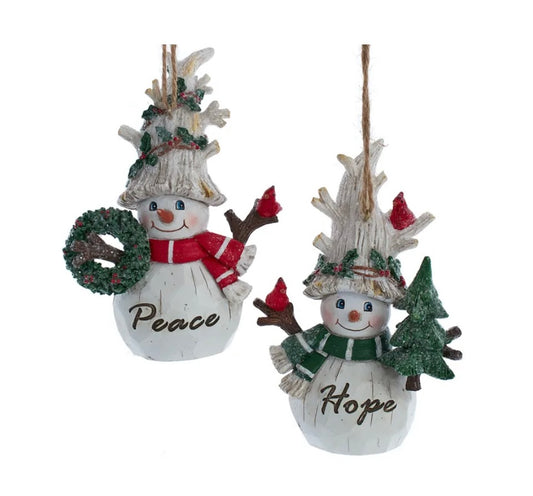 Birch Berries Belsnickel Snowman With Cardinal Ornaments, 2 Assorted