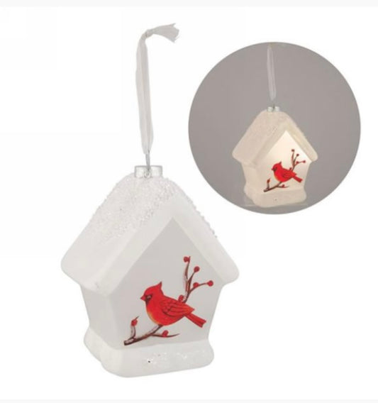 Birdhouse Ornament with Cardinal, Lights up