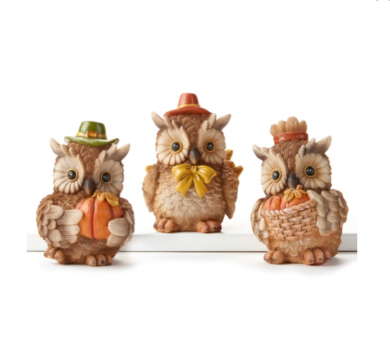 Owl Figurine, 3 Assorted