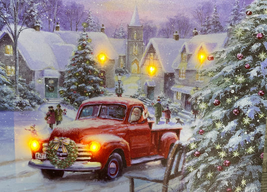 Canvas Christmas Wall Art, Santa in Red Truck, LED