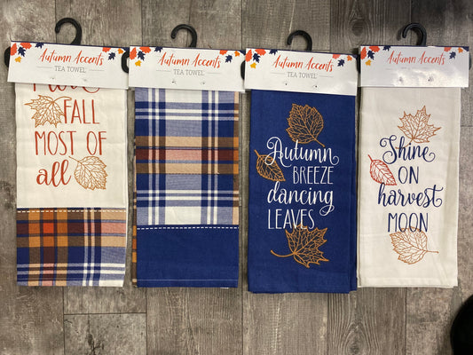 Autumn Accent Cotton Tea  Towels, 4 Assorted