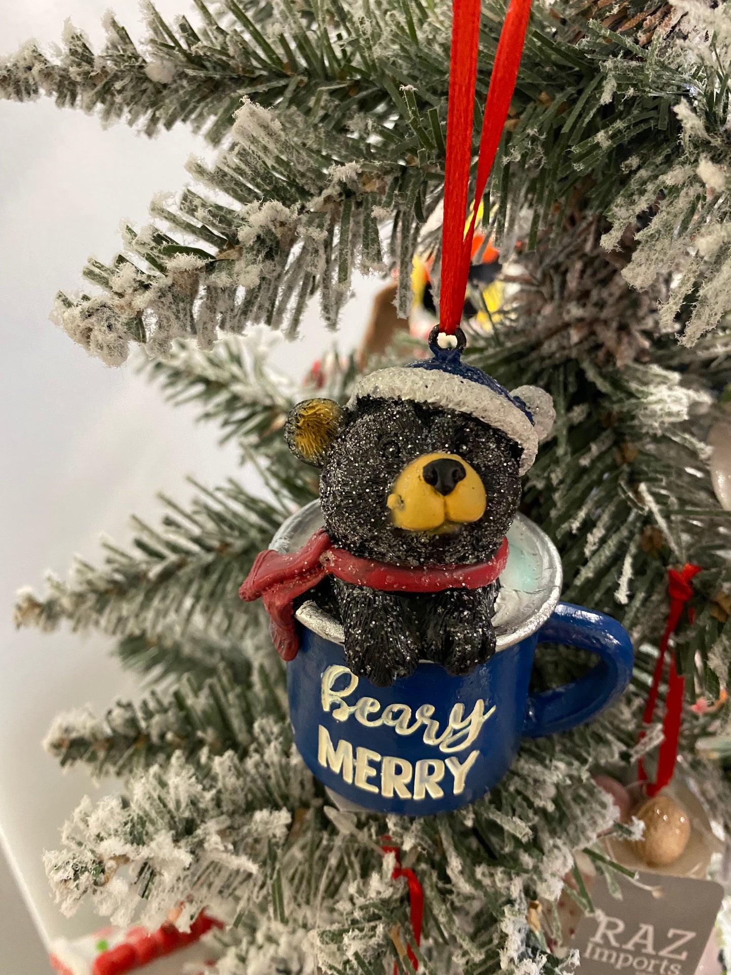 Resin Bear and Moose in Cup Ornament