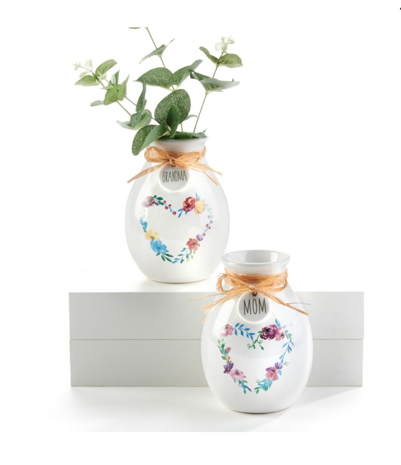 Floral Heart Wreath Vase, 2 Assorted