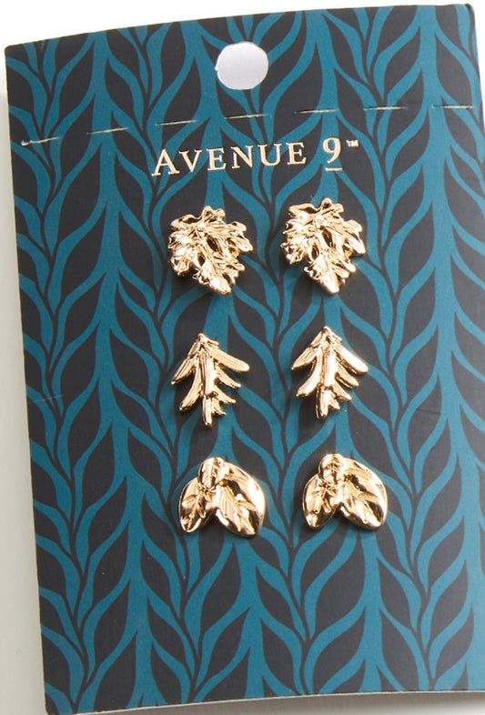 Avenue 9, 3 Piece Earring Set, Gold