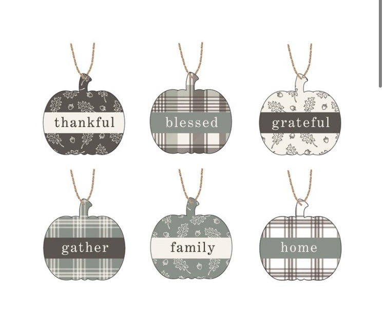 Wooden Pumpkin Ornaments with Sentiment