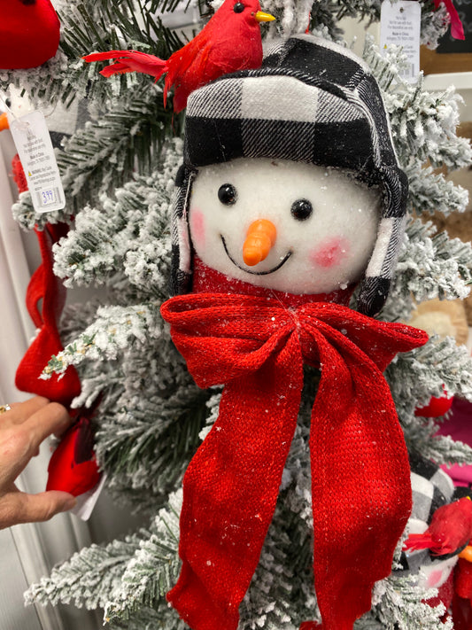 Snowman Head Ornament with Cardinal