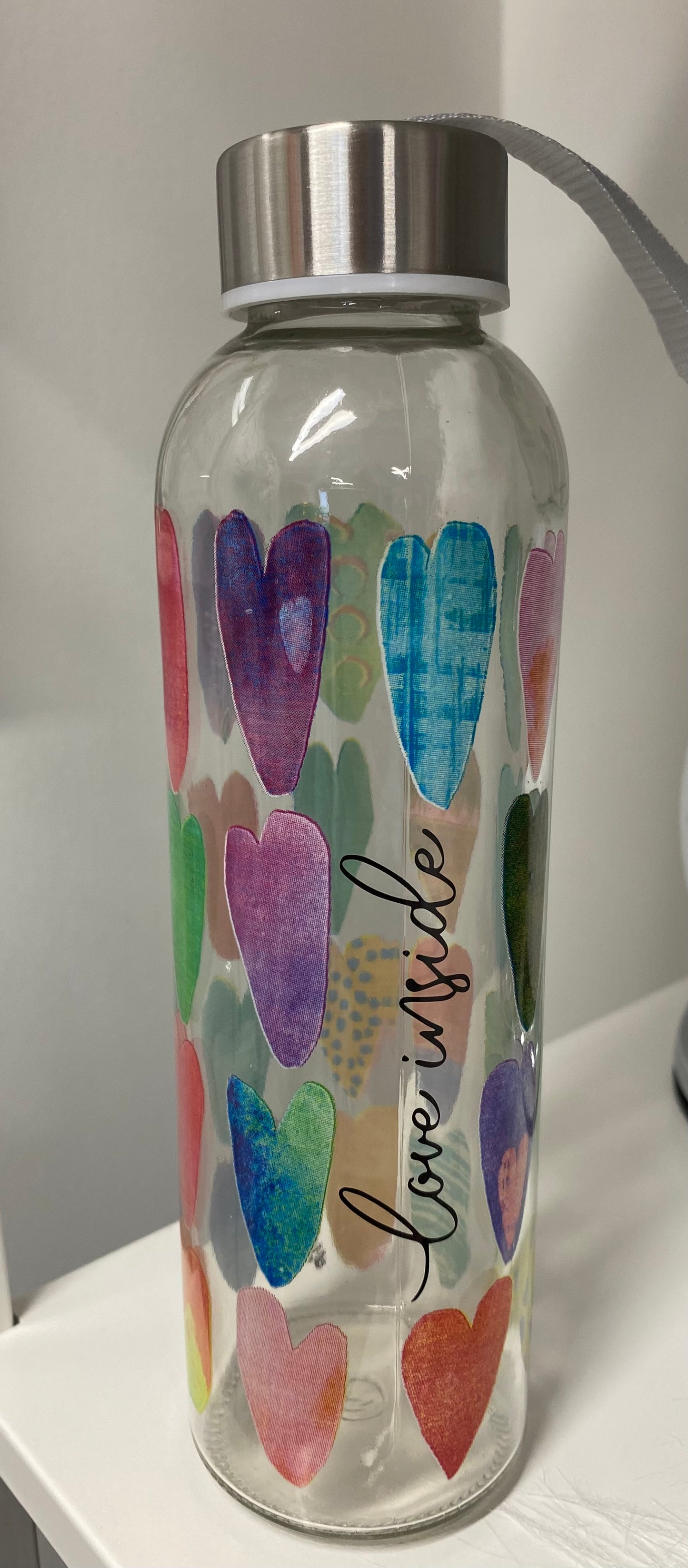 Glass Water Bottle with Sentiment Love Inside