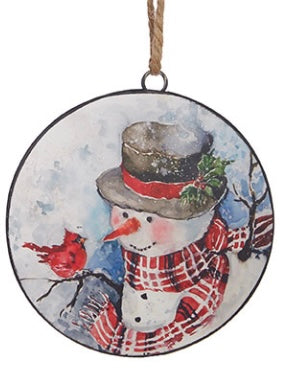 Snowman Disc Ornament, 2 Assorted