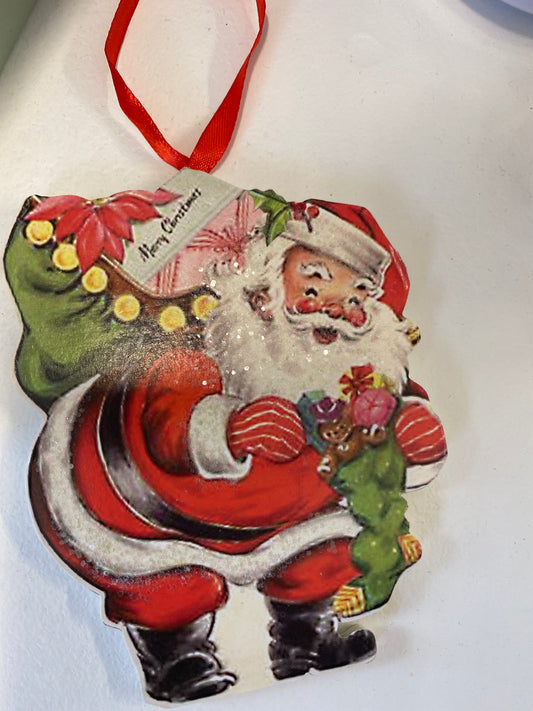 Wooden Vintage Santa Ornament