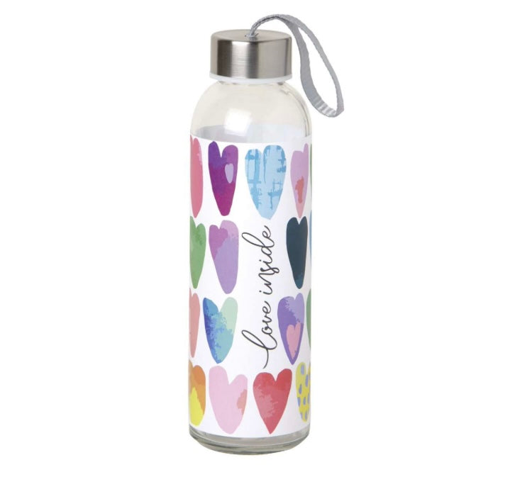 Glass Water Bottle with Sentiment Love Inside