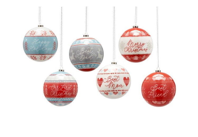 Ball Ornaments with Sentiment, 6 Assorted