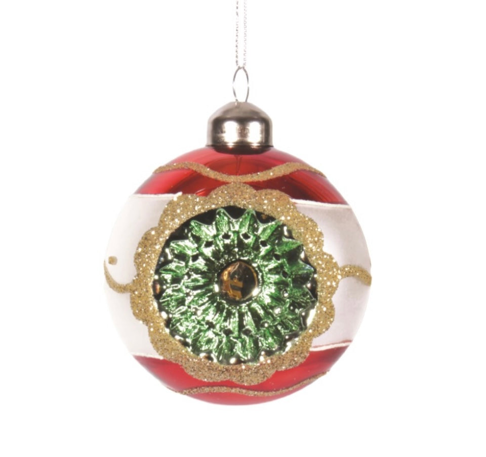 Vintage Ball Reflector Ornament, Red