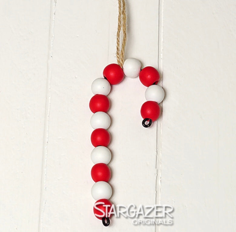 Red and White Bead Candy Cane Ornament