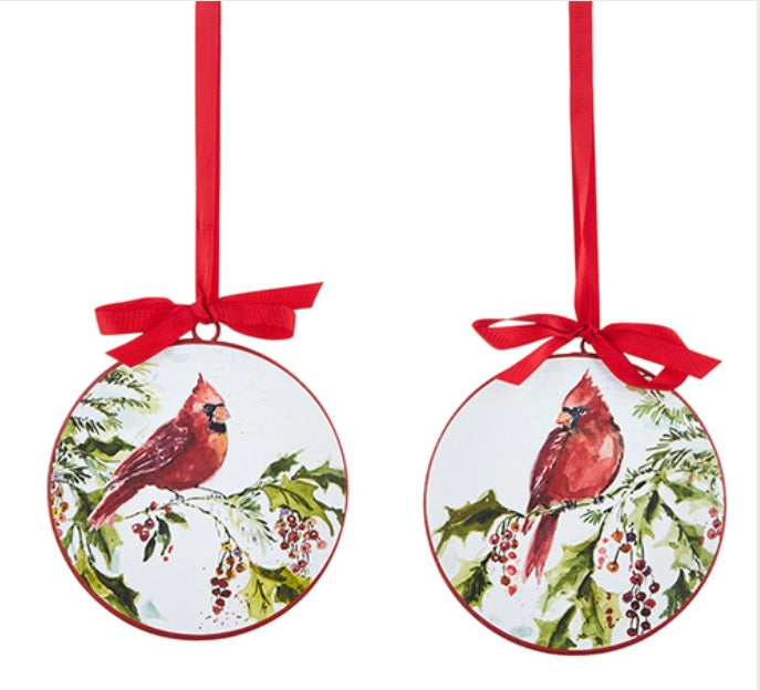 Cardinal Disc Ornaments , 2  Assorted, Raz Imports
