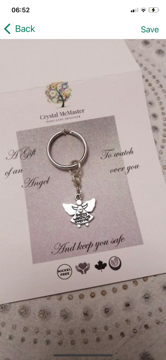 Angel Charm on Key Ring with Sentiment