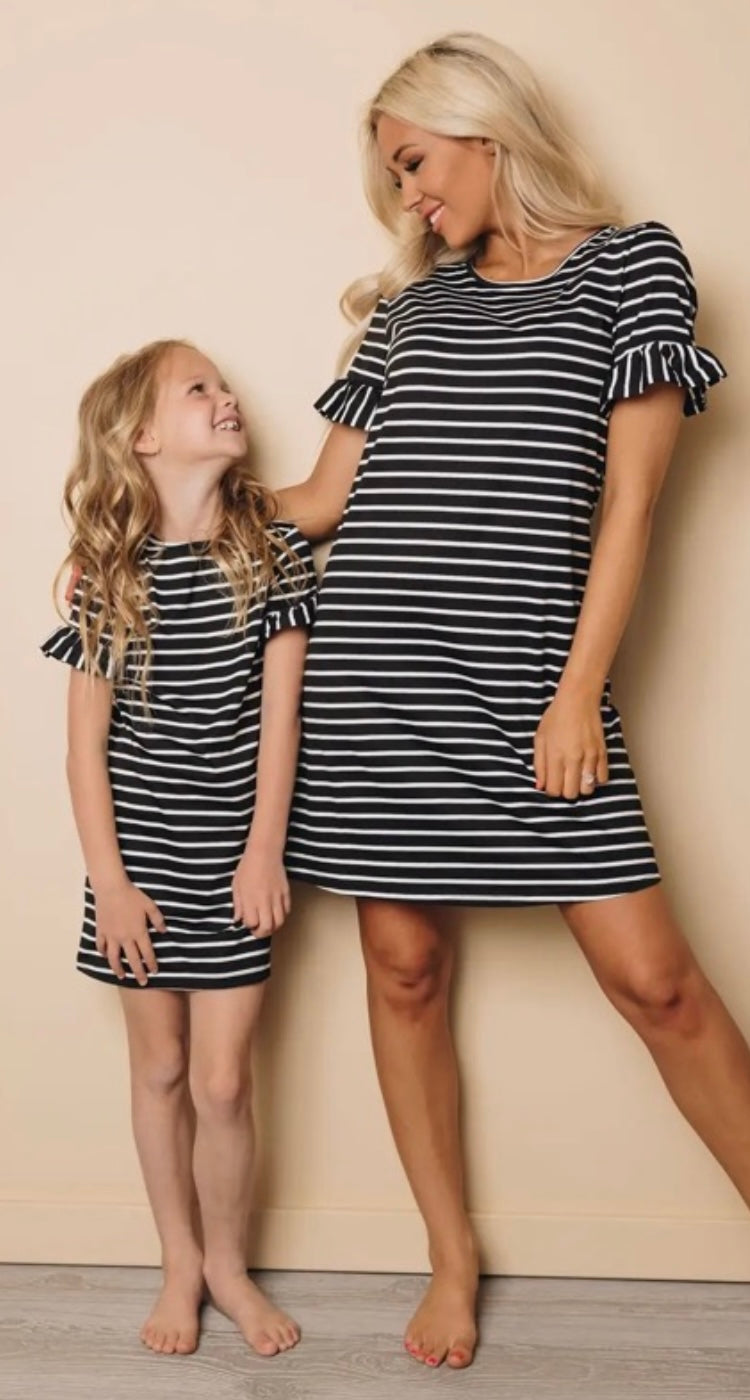 Mama + Me Striped Ruffle Dress (Mama)