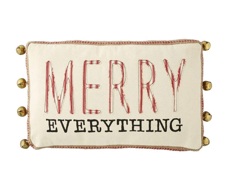 Mud Pie “Merry Everything” Christmas Pillow with Bells