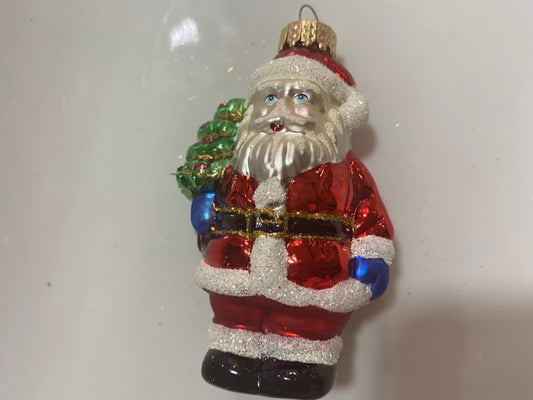 GLASS SANTA ORNAMENT WITH CHRISTMAS TREE 8 CM IN ACRYLIC BOX